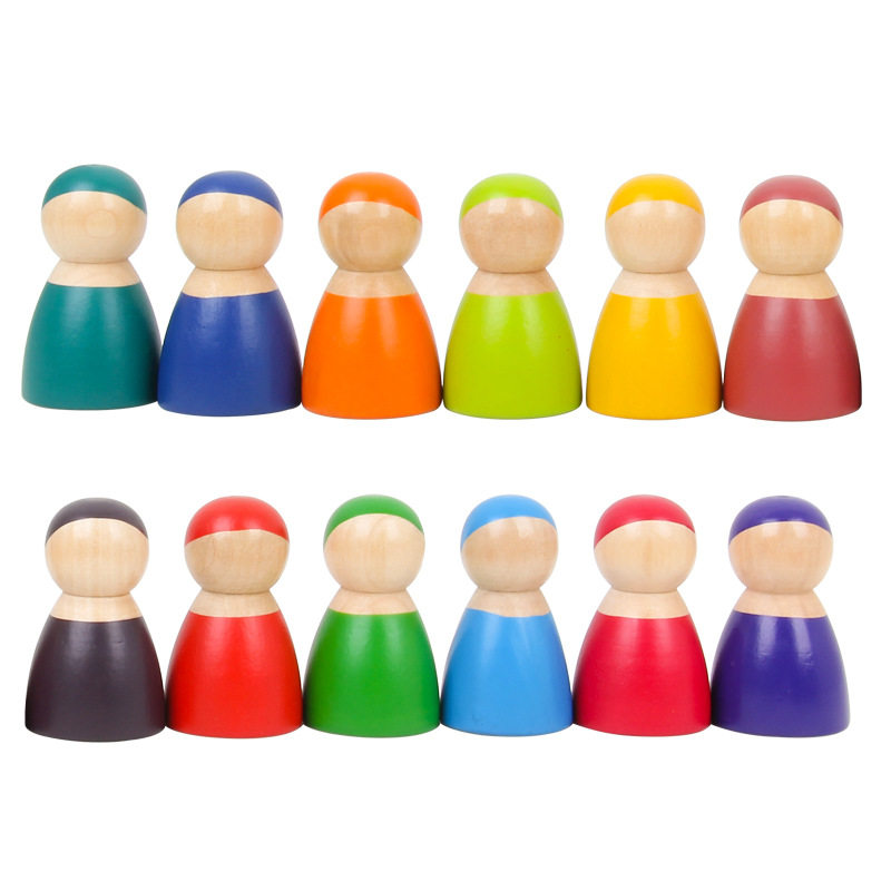 Wooden Colorful 12 Small Man doll Puppet Toys Toys Kindergarten Children's Baby Costume House Wine Wood Play