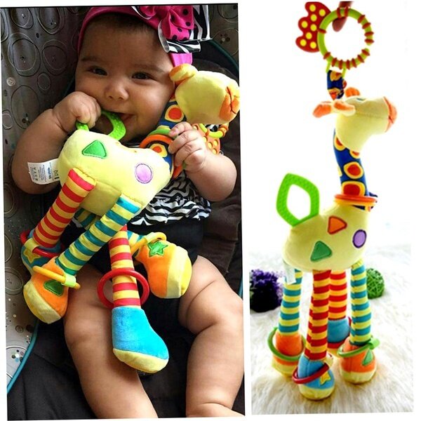 Baby giraffe car toy pendant baby bed bell rattle can bite soothe newborn 3-5-6-9 months