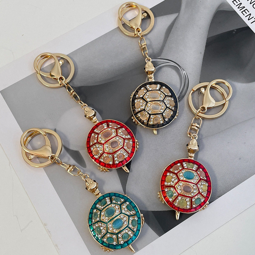 彩色创意镶钻猫眼石乌龟汽车钥匙扣包包钥匙链挂件亚马eBay逊-淘宝网