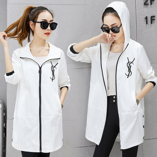 Autumn Thin Windbreaker Jacket Sun Protection Clothing for Women, Mid-Length 2023 New Breathable Hooded Fashionable Sun Protection Clothing Windbreaker