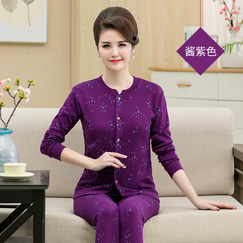 Trung niên cũ quần áo mở cắt mùa thu mùa thu quần bông mẹ cardigan ấm đồ lót thiết lập cũ áo len người đàn ông bông vào kích thước lớn.