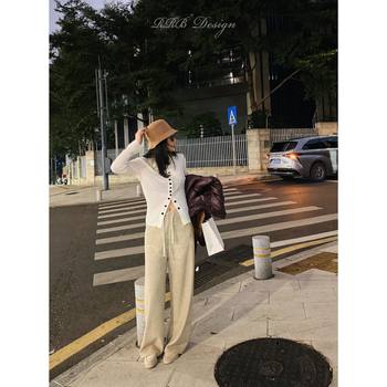 Rrb design one-piece loose, versatile, slimming, elastic waist, lace-up, casual, thickened straight pants