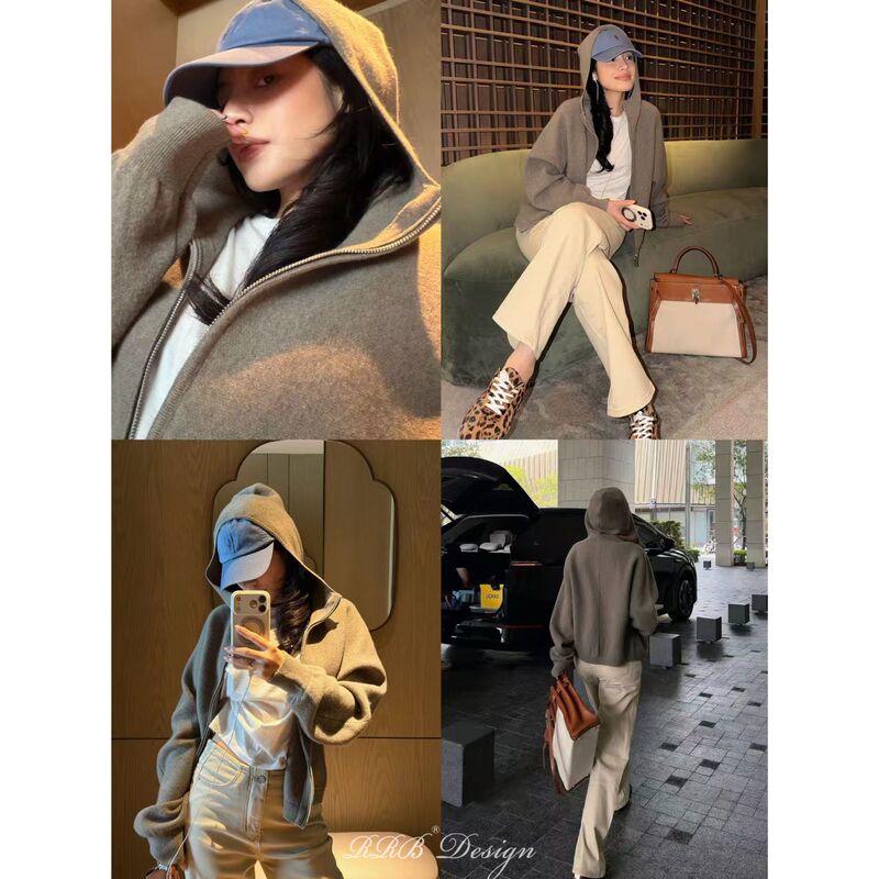Rrb Design 100% Sheep Wool Hooded Knitted Cardigan Full Zip Woolen Jacket Rrb Design 100% Sheep Wool Hooded Knitted Cardigan Full Zip Woolen Jacket