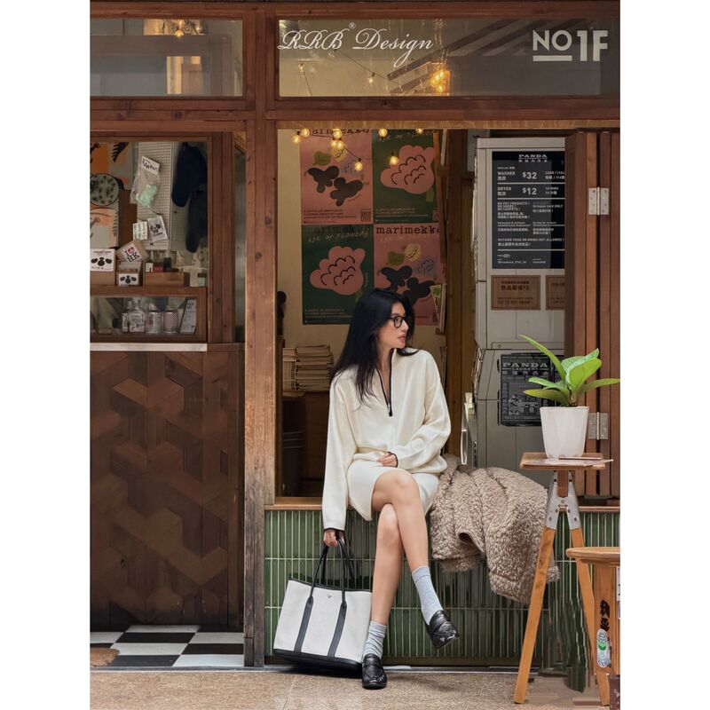 Rrb Design Custom-Woven Contrasting Color Half-Zip Stand-Up Collar Woolen Suit Casual Skirt Two-Piece Set