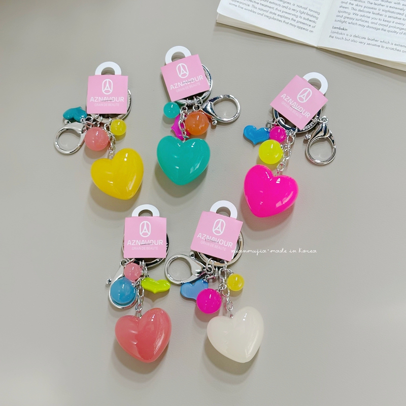Korean-Style Colorful Three-Dimensional Heart Keychain Cute Jelly Ball Bag Pendant Trendy Toy Bag Accessory