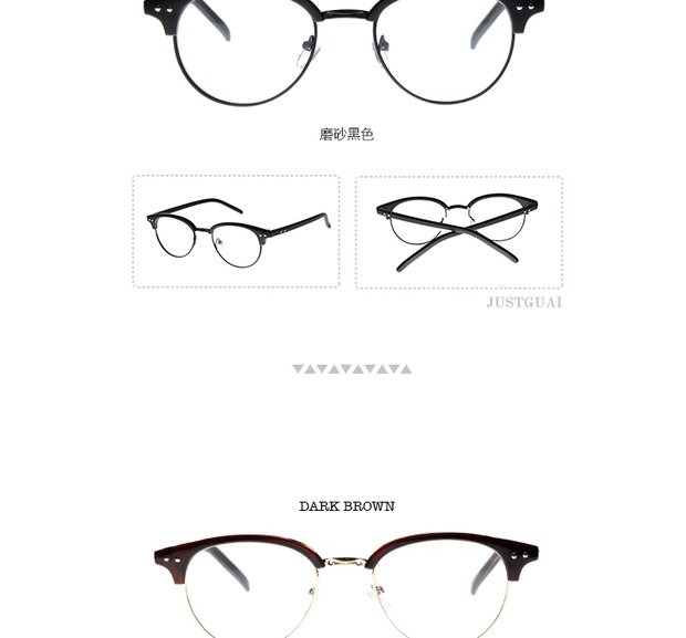Hàn Quốc Sakaguchi hạt tiêu nhỏ nam và nữ phẳng gương retro kim loại tròn nửa khung kính với ống kính cận thị kính không độ