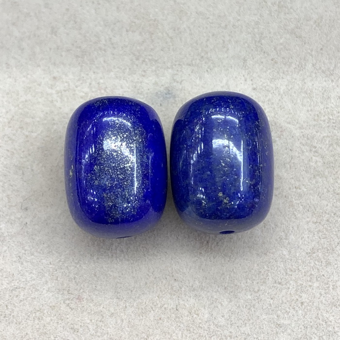 Craftsman jewelry 3666 Afghan natural lapis lazuli emperor green drum beads barrel beads a pair of 5.97 grams