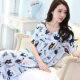 Váy ngủ mùa hè của phụ nữ cotton lụa nguyên chất đồ ngủ ngắn tay váy cotton lụa phục vụ tại nhà váy cotton nhân tạo cộng với chất béo cộng với kích thước váy dài - Cha mẹ và con