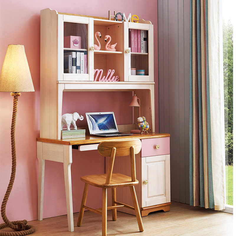 Nordic solid wood computer desk desk bookshelf combination children's study table desktop table simple children's room furniture