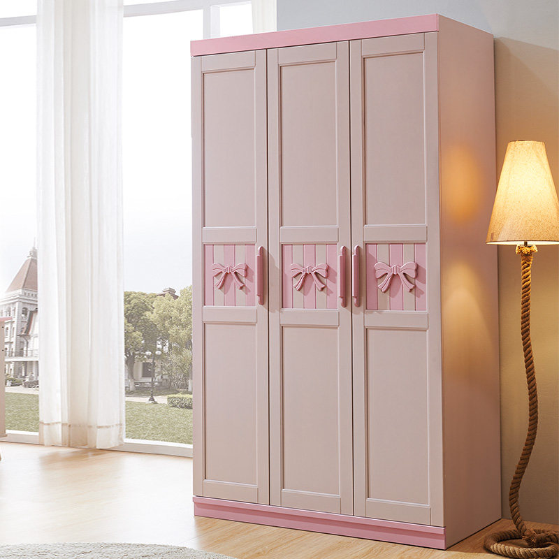 Nordic all solid wood children's wardrobe wardrobe locker simple three-door assembly wardrobe girl bedroom furniture