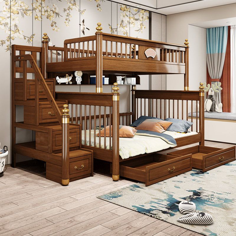 New Chinese-style bunk bed two-layer bunk bed all solid wood children's bed boy combination sub-mother bed high and low bed adult