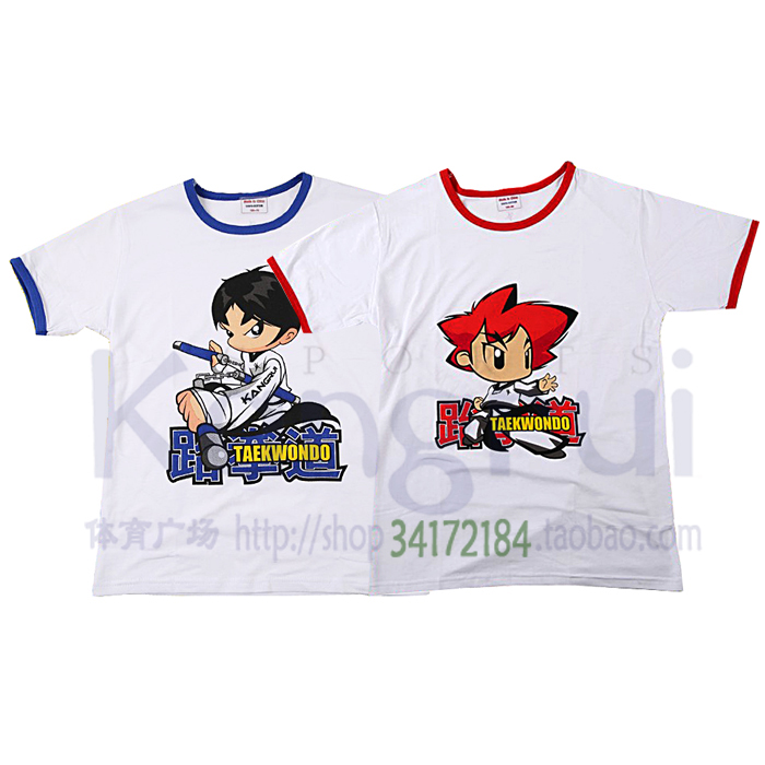 Taekwondo T-shirt KT125 children pure cotton knit short sleeves round collar suck sweat without deformation red blue side conry direct
