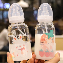 Fairy Cup creative tremble with adult baby bottle with scale hand cup glass bubble milk straw cute water bottle