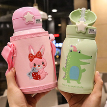 Children cartoon double cover creative suction cup 316 stainless steel thermos cup kindergarten school baby carrying kettle