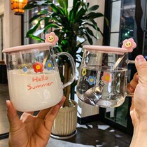 Home with handle simple fresh ins female student office drinking water cup oatmeal milk glass explosion proof