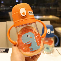 Double handle baby grip plastic cup with scale bubble milk powder children cartoon straw cup anti-drop small drink water