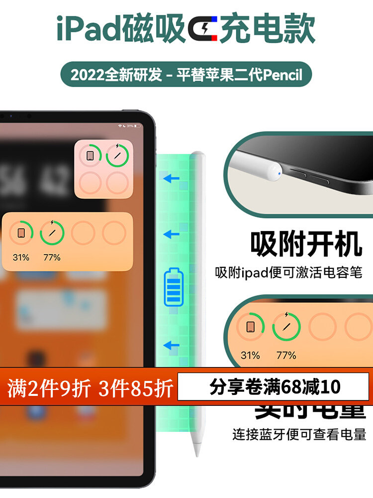 OneFilm Magnetic Charging Capacitor Pen Apple ApplePencil Flat Replacement iPad Crystal Drill Needle Tube Retrofit Pen Tip