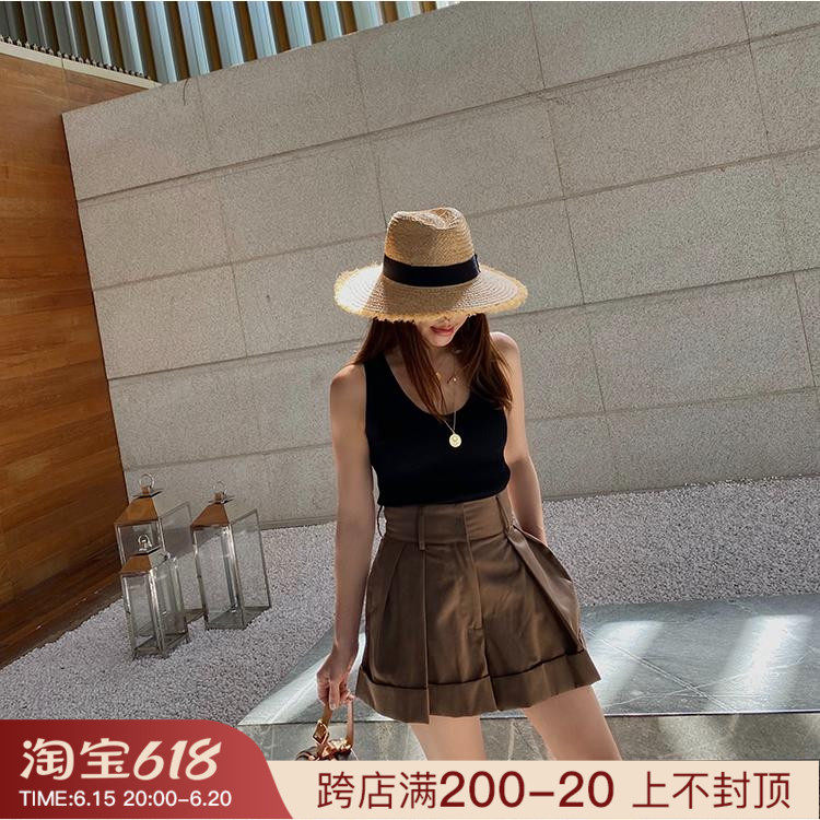 deessesicile 9 fold retro ancient high waist women's group wind curl A character loose and broad shorts commuter shorts woman