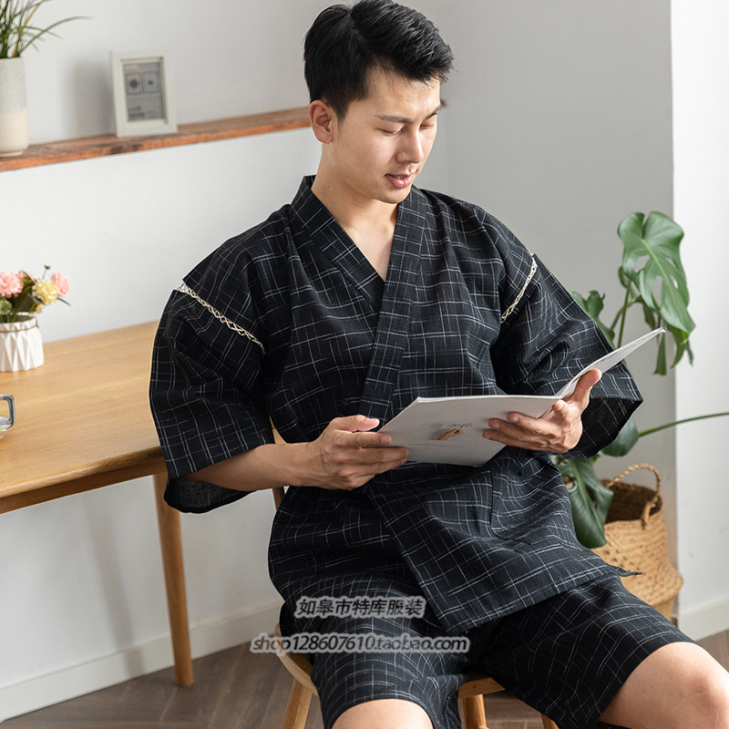 Japanese style Very flat rope men's home clothes bathdress short sleeve suit summer Japanese cotton pajamas and clothes