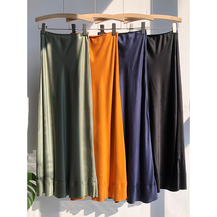 Australian Niche Brand! Solid Color Sand-Washed Silk Crepe Satin Patchwork Diagonal Silk Midi Skirt, Elegant Long Skirt for Women, Spring 25