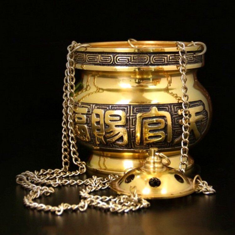 Sky God Copper for incense stove hanging type Hanging Sky Guan Blessed Pure Copper Roast Duck Stove Suspended Incense Stove Vertical Incense Stove Burning and Incense Stove