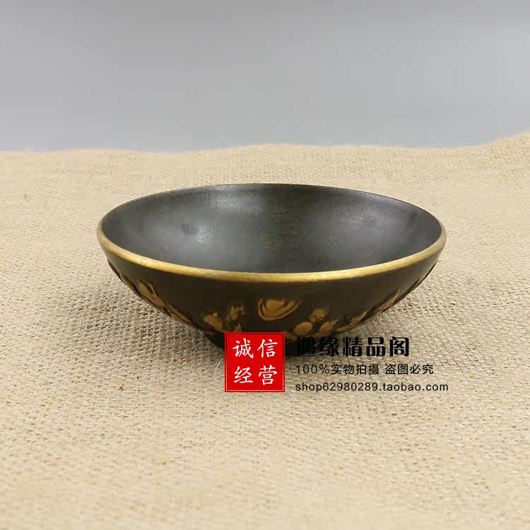 Antique made old pure brass brass bowl cup dedicated to the relief GOLDEN HUNDREDS OF THOUSANDS OF GRANDCHILDREN DIAMETER 10 3cm