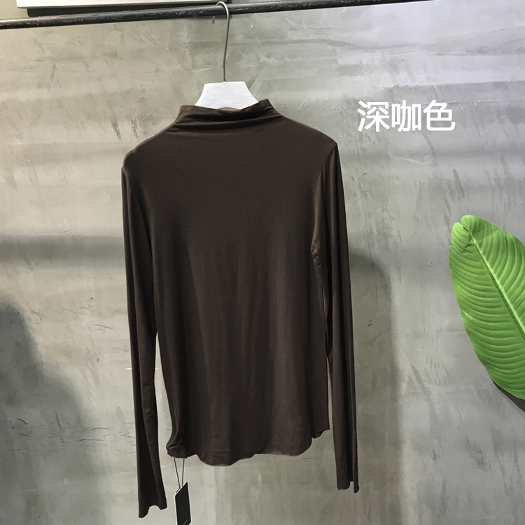 Yuan Xi 8515-1 áo sơ mi nữ đáy dài tay áo sơ mi đầu thu 2018 mới hoang dã nửa cổ cao Han Fan áo thun màu rắn áo thun cá sấu nữ