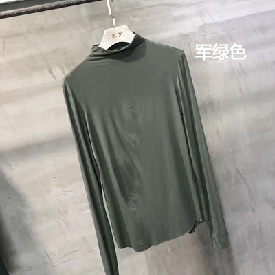 Yuan Xi 8515-1 áo sơ mi nữ đáy dài tay áo sơ mi đầu thu 2018 mới hoang dã nửa cổ cao Han Fan áo thun màu rắn áo thun cá sấu nữ