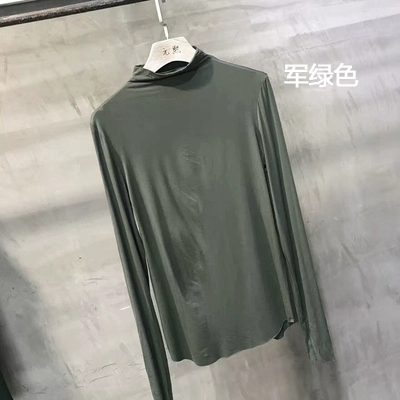 Yuan Xi 8515-1 áo sơ mi nữ đáy dài tay áo sơ mi đầu thu 2018 mới hoang dã nửa cổ cao Han Fan áo thun màu rắn áo thun tay lỡ