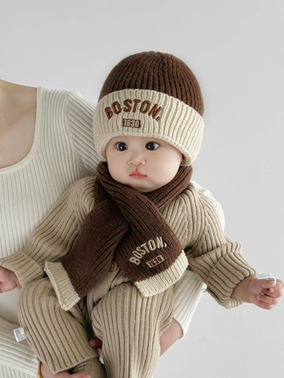 Baby hat boy winter knitted hat set children's scarf outdoor warm two-piece set girl Korean style versatile