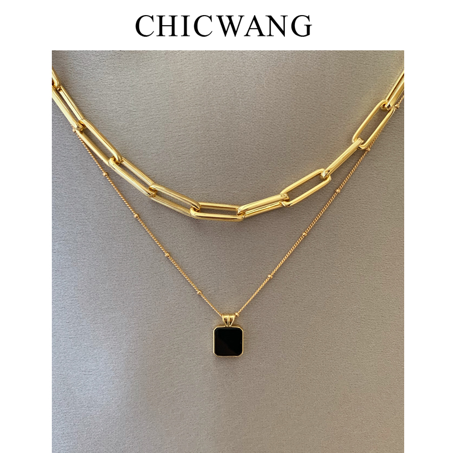 CHICWANG light luxury European and American niche design sense fashion black onyx bell ChuXi thick chain with necklace pendant woman