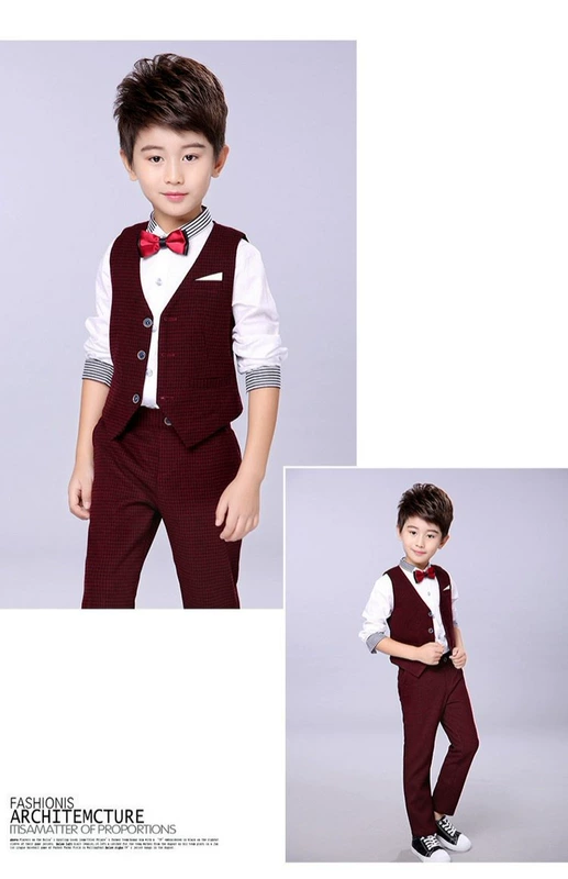 Trang phục trẻ em nam Anh phù hợp với bộ đồ nhỏ vest hoa cậu bé piano trang phục cậu bé biểu diễn quần áo trẻ em mùa thu váy đầm trẻ em 13 tuổi
