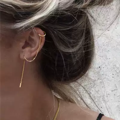 Long version design sense ear refining ear refining female temperament ear bone clip light luxury niche sterling silver tassel advanced earrings personality