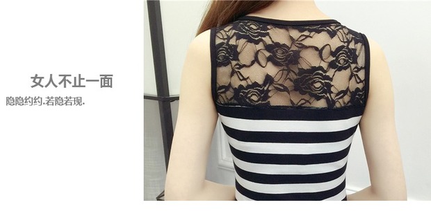 Mùa hè 2018 mới ren ren vest nữ Slim mỏng kích thước lớn sọc lưới khâu đáy áo quần thể thao nữ