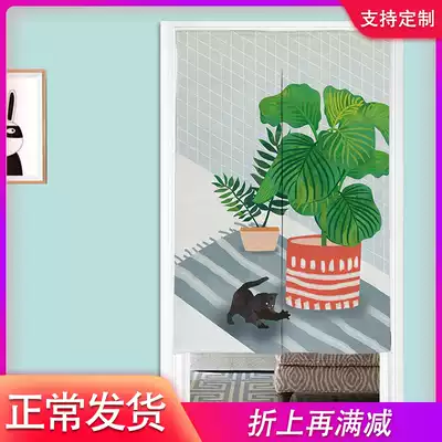 Hand-painted fresh bedroom door curtain kitchen partition window wind water curtain household non-perforated custom fabric hanging curtain half curtain