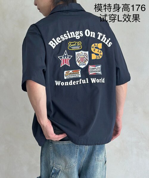 Japanese Trendy Brand Cpcm Cuban Collar Short-Sleeve Coach Shirt with Embroidered Badge, Unisex, Loose and Casual