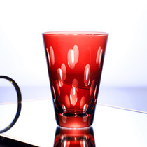 Retro red geometric pattern glass Japanese cut carved whisky wine glass home beer juice cup