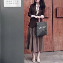 Zhao Jim Tokyo Acting Hill Jin Wool fabric fashionable Moka brown high waist - fold skirt