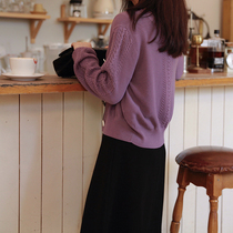 Zhao type word-of-mouth light luxury romantic dyed purple 21 autumn beauty Lino wool V-neck short knitted cardigan
