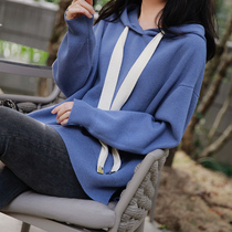 Zhao style blogger wind hooded sweater fashionable age high weight wool cashmere three-color drawstring sweater
