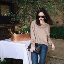 Zhao style hot sale thousand pieces of classic return long-staple cotton liquid ammonia process Joker solid color letter long sleeve T-shirt