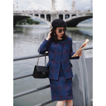 Zhao style Paris past 90 s mid-ancient Y * L custom woven wool check classic antique coat skirt set