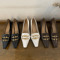 Zhao money style Wan take a private thing slay full retro square head cowhide kitten with low heels