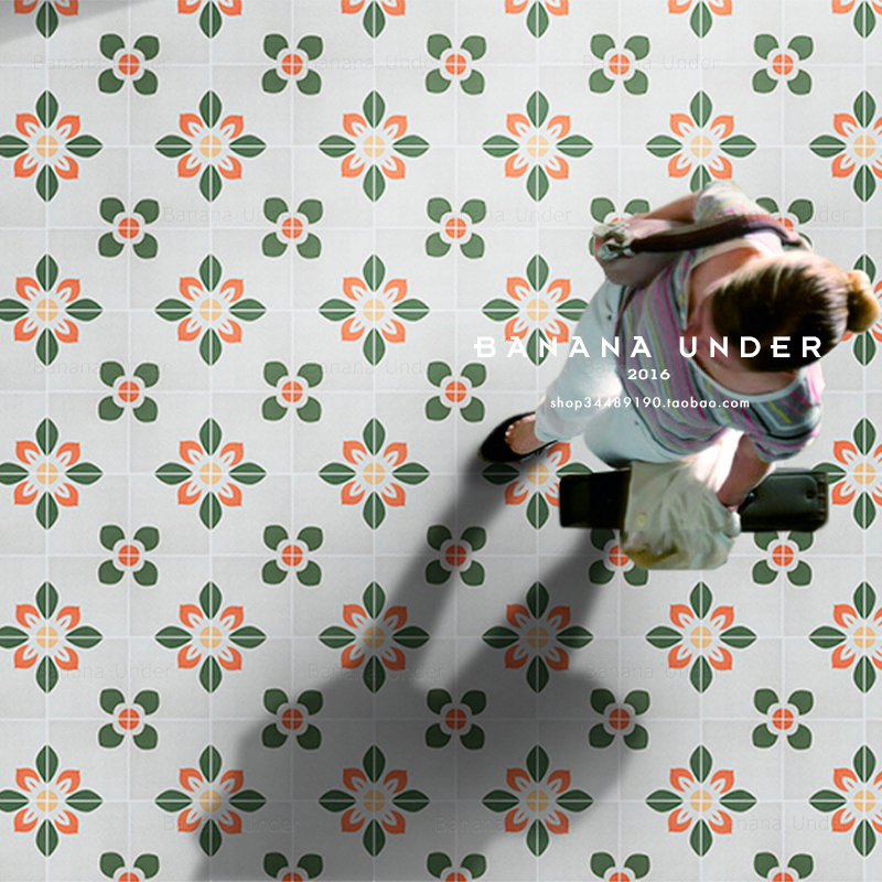 Banana) Nanyang) French retro gray small flower tiles 200 flower pieces Nordic powder room tiles balcony courtyard floor tiles