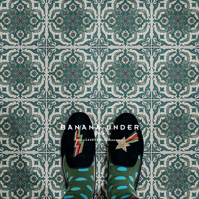 Under Banana) Starknighthood) Light Extravagant Style Retro Green Flower Brick Kitchen Dining Room Floor Brick Balcony Brick Dressing Room Wall Brick