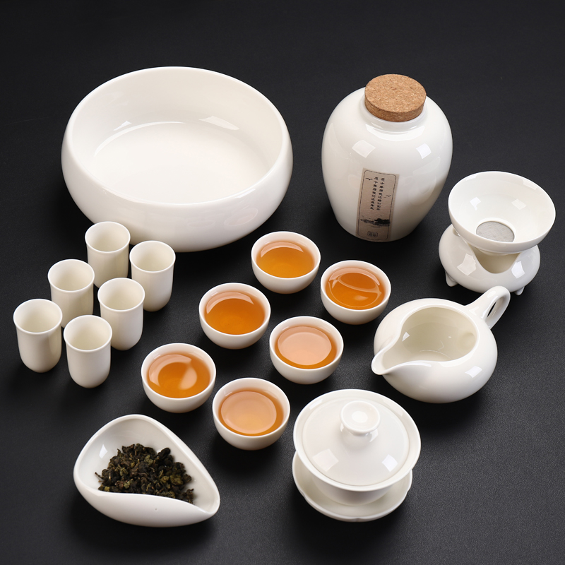 White Porcelain Kung Fu Tea Furniture Set Group Tea Art Training Performance Tea Art Teaching Examination Special Smelling Cup Cover Bowl set