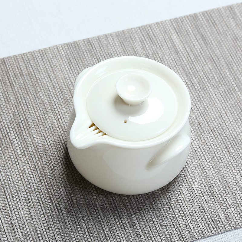 Dehua white porcelain small teapot hand grasping pot filter teapot ceramic large Kung Fu tea set accessories tea bowl tea cover bowl