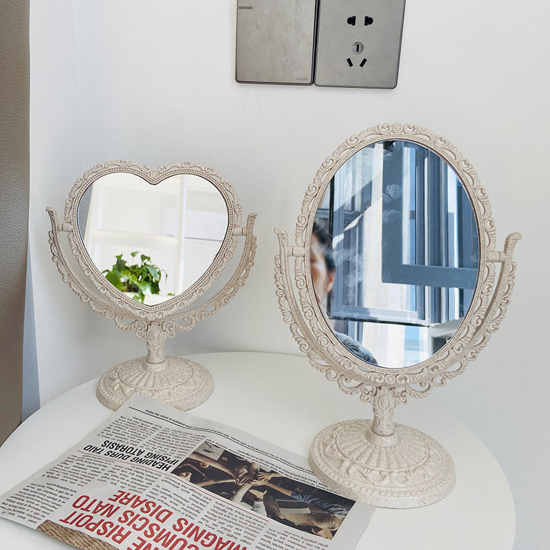 ins style retro makeup mirror girl heart desktop desktop net red dressing mirror double-sided European-style dormitory princess mirror