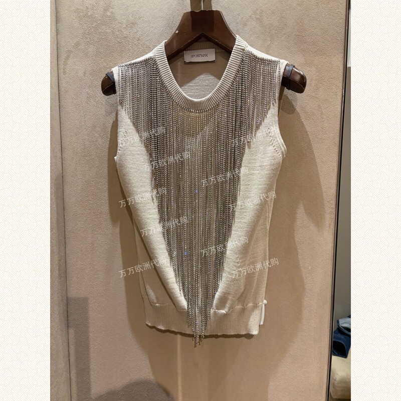 Italian Purchasing Agent Maxmara26 Autumn/Winter Sportmax Round Neck Rhinestone Tassel Vest Spxcrine