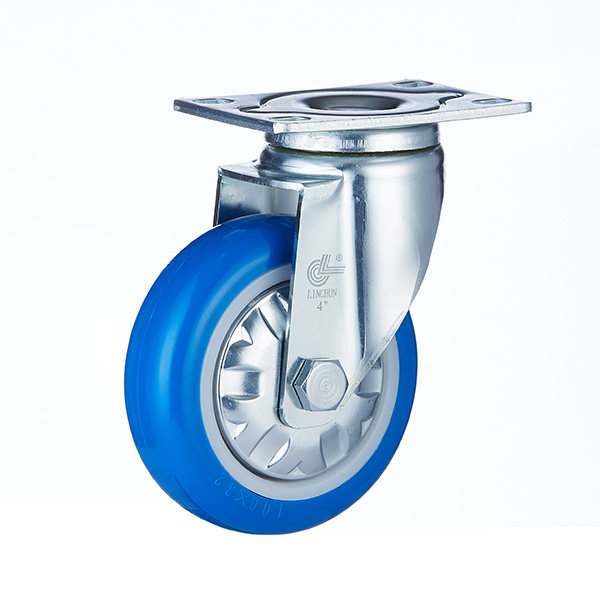 Lin Chun 2B4 inch caster blue silent PU polyurethane industry brake 4 inch 5 inch pulley wheel